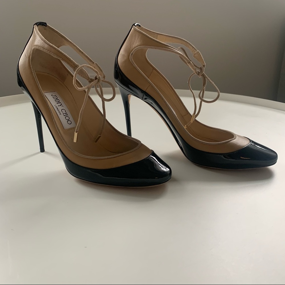 Jimmy Choo black and nude stilettos